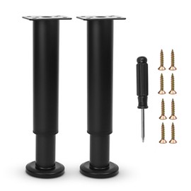 Furniture Adjustable Legs, Metal Bed Support Leg Central Slat Frame Couch Replacement Support Leg Part Heavy Duty Furniture Foot with Screwdriver for Cabinet/Dresser/Table/Sofa 18-32cm (Black 2 Pcs)