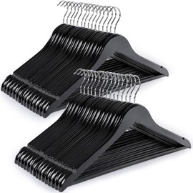 TOPIA HANGER Wooden Coat Hangers 30 Pack, Black Wood Suit Hangers with Non Slip Pants Bar, 360° Swivel Hook and Shoulder Notches for Camisole, Jacket, Pants, Smooth Finish Clothes Hangers -CT34B30