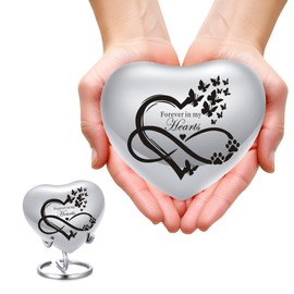 QGJNSGC Heart Shaped Urns for Human Ashes - Small Urns for Pet Ashes Heart Shaped Urn for Cat Dog Ashes Mini Urn - Small Keepsake Urn Cat Urn Dog Urn (Silver Infinity)