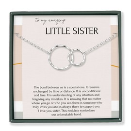 HOPE LOVE SHINE Little Sister Gift - Little Sister Necklace, Jewelry 16+2", Sterling Silver, 2 Interlocking Rings