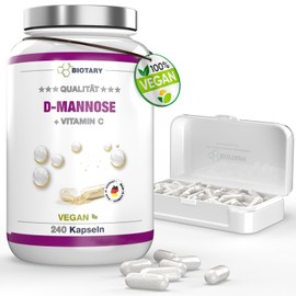 D-Mannose High Dose - 1950 mg Daily Serving - 240 Capsules - With Vitamin C - Includes Pill Box - Laboratory Tested - Vegan - Premium Quality - 100 Natural - No Additives