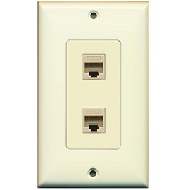 RiteAV Decorative 1 Gang 2 Port Cat6 Wall Plate - Light Almond/Light Almond - Bracket Included