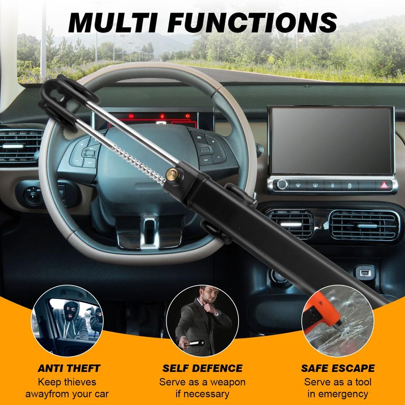 ATOM Keys Steering Wheel Lock Anti-Theft Device - Adjustable Length