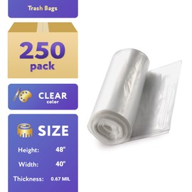 APQ Outdoor Trash Bags Large 40" x 48", Pack of 250 Clear Trash Can Liners, Thin 0.67 Mil Polyethylene Big Garbage Bags Unscented, Leakproof Waste Basket Bags, 40-45 Gallons Kitchen Waste Basket Liner