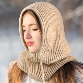 Chicingyou 3 Pcs Hooded Scarf Hat for Women Balaclava Knit Skull Cap Beanie Hat with Adjustable Drawstring for Winter Outdoor Sport