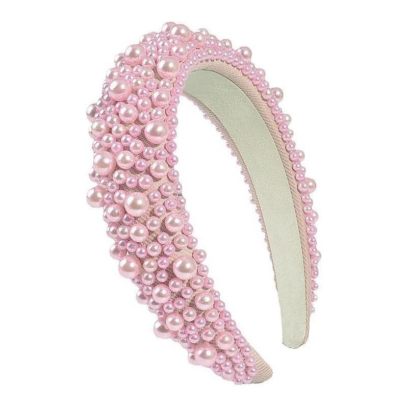 TRIXES Pink Pearl Beaded Headband - Comfortable Hair Band Accessory