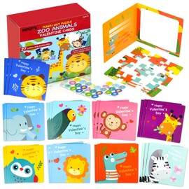 POPGIFTU Valentines Day Puzzle Cards for Kids, 9 Kinds 27 Pack Animal Cute Puzzle Cards for Valentine's Classroom Exchange Cards,Kindergarten Valentine Party Favors School Classroom Prizes