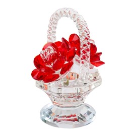 Crystal Rose Basket Collectible Figurines for Women, Ruby Glass Flower Gifts for Mum on Birthday Anniversary, Centerpiece Ornaments for Home Decor Christmas (Red)