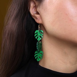 Cimenexe Bohemian Enamel Leaf Dangle Earrings Yellow Acrylic Leaf Drop Earrings Long Resin Leaf Hook Earrings Minimalist Leaf Plant Earrings Jewellery for Women and Girls Gifts, Zinc, No Gemstone