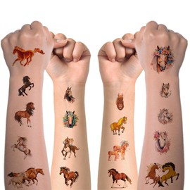 Children's Tattoo, Temporary Tattoo Sticker Set for Girls, Boys, Children's Tattoos, Waterproof for Birthday Gifts, Children's Birthday Party Bags, Festival Party Decoration (Horses)