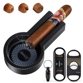 Tesonway Cigar Ashtray with Cigar Cutter Set, Cigar Cutter Guillotine, Cigar Cutter V Cut, Cigar Punch, Portable Cigar Ashtrays for Outdoors Home and Office, Cigar Accessories for Men