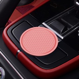 Mearo 2PCS Car Cup Coaster, Non-Slip Universal Insert Coaster, Car Cup Holder Coaster, PVC Car Coaster Car Interior Accessories, Suitable for Most Car Interior (Pink)