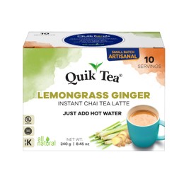 QuikTea Instant Lemongrass Ginger Chai Tea Latte – 10 Count, Refreshing Lemongrass Lift Combined with Zesty Ginger, Low Caffeine, No Artificial Colors, Flavors or Preservatives – Just Add Hot Water