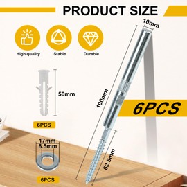 EXLECO 6 x Invisible Wall Shelf Brackets Diameter 10 x 100 mm Steel Shelf Holder Floating Shelf Bracket Hidden Shelf Bracket Heavy Duty Floating Shelf Brackets with Washers and Dowels