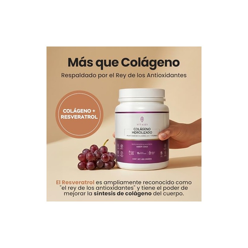Vitasei Colágeno Hidrolizado Polvo Péptidos Resveratrol Vitamina Apoyo Cabello Piel