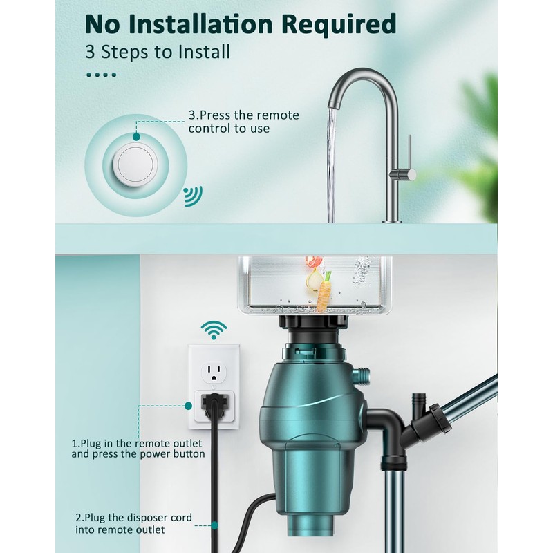 Garbage Disposal Wireless Switch Kit, Remote Control Outlet, No Drilling