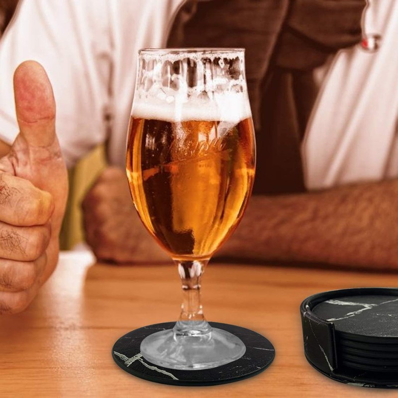 Leather Coasters Set of 6 with Holder- Protect Furniture from