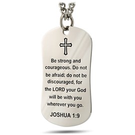 Shields of Strength Men's Stainless Steel Psalm Joshua Dog Tag Necklace Inspiring Accessory Encouraging Inscription Courage No Fear Refuge Fortress