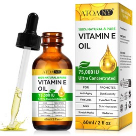 Pure Vitamin E Oil, Vitamin E Organic Oil for Cosmetics, Anti-Ageing, Wrinkles & Fine Lines, Scars, Stretch Marks, 75,000 IU, Skin Elasticity, Skin Moisture, Radiance