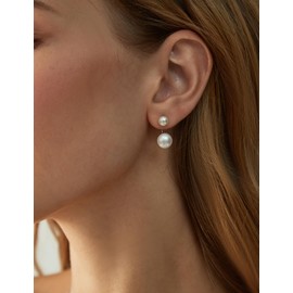 EAMTI Pearl Earrings for Women 925 Sterling Silver Double Freshwater Pearl Stud Drop Earrings Front Back Earring Jackets