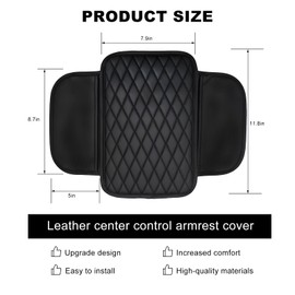 MTRPS Car Center Console Cover, Waterproof Leather Arm Rest Cushion Pad with 2 Storage Bags, Anti-Scratch Armrest Seat Box Protector Interior Accessories for Most Vehicles (Black)