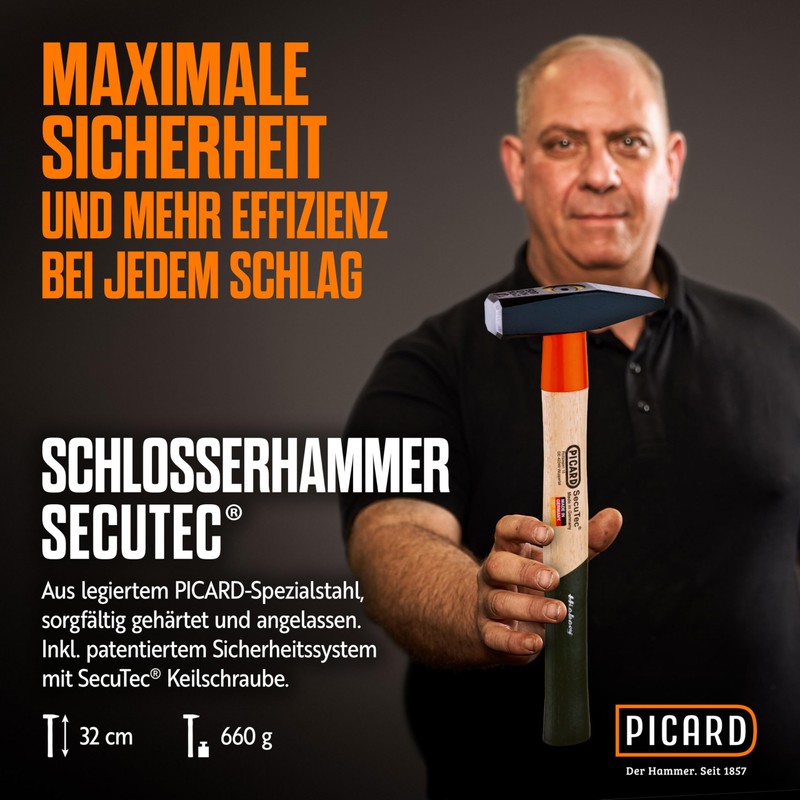 Picard 0001202-0500 Hand-/Rivetting Hammer SecuTec 500g, Brown/Black