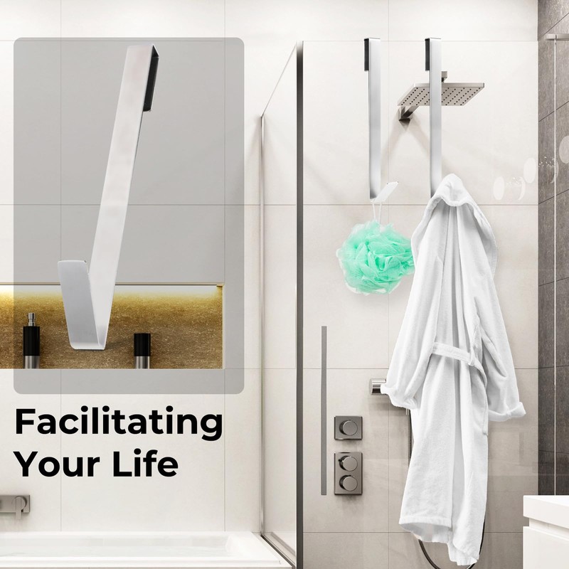 WLLHYF 2 Pack Shower Door Hooks, 10" Bathroom Towel Hooks
