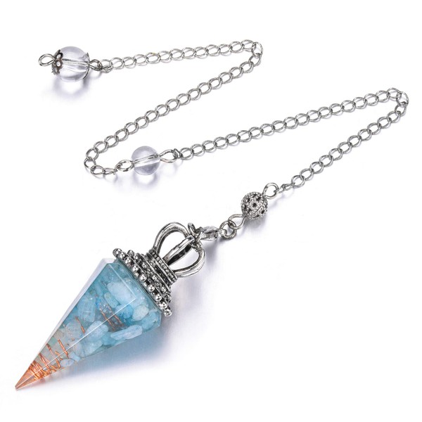 Top Plaza Aquamarine Pendulum Crystal for Witch Gemstone Dowsing Balancing Pendulum Reiki Spiritual 6 Facet Hexagonal Resin Point Pendulum Necklace