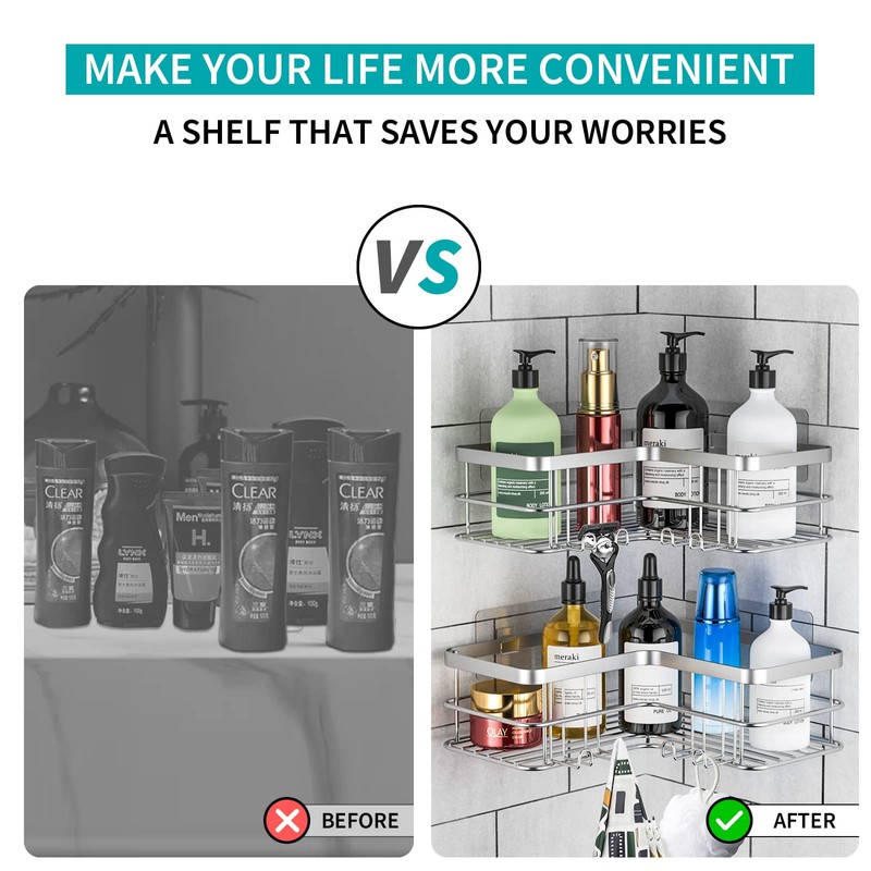 Yazoni Corner Shower Caddy 2-Pack, No Drilling Shower Organizer Corner