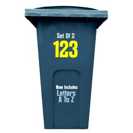 Wheelie Bin Numbers 1-999 (and/or. Letters A-Z) 2 Sets Waterproof Vinyl Stickers - (High Visibility Yellow)