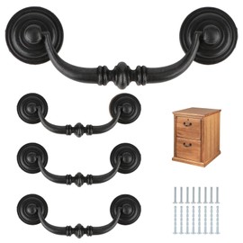 Brosay 4 Pcs Antique Drop Bail Drawer Pulls Shabby Chic Drawer Handles Vintage Cabinet Handles for Kitchen Cabinets Dresser Cupboard Wardrobe (Iron Black, S)