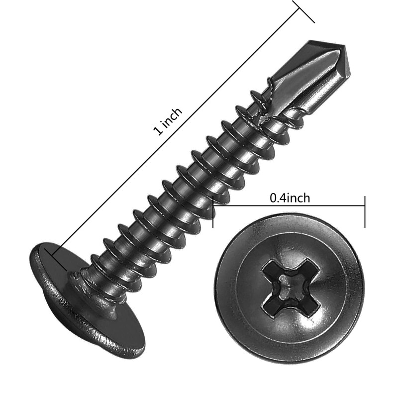 Wensilon (200Pcs)#8×1” for Sheet Metal Self-Tapping Screws 410 Black Stainless
