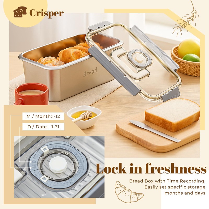 FoldTier 1 Pcs Large Stainless Steel Bread Container with Lid,
