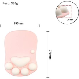 Alfombrilla de Ratón de Silicona con Reposamuñecas, 3D Diseño de Pata de Gato, Alfombrilla para Mouse (Rosa)