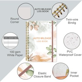 Auto Mileage Log Book – Vehicle Maintenance Log Book, Miles Log Book for Car with Odometer,Expense,Gas Consumption & Lubrication,Repairs and Accessories, 5.8" x 8.5", Rose Leaf