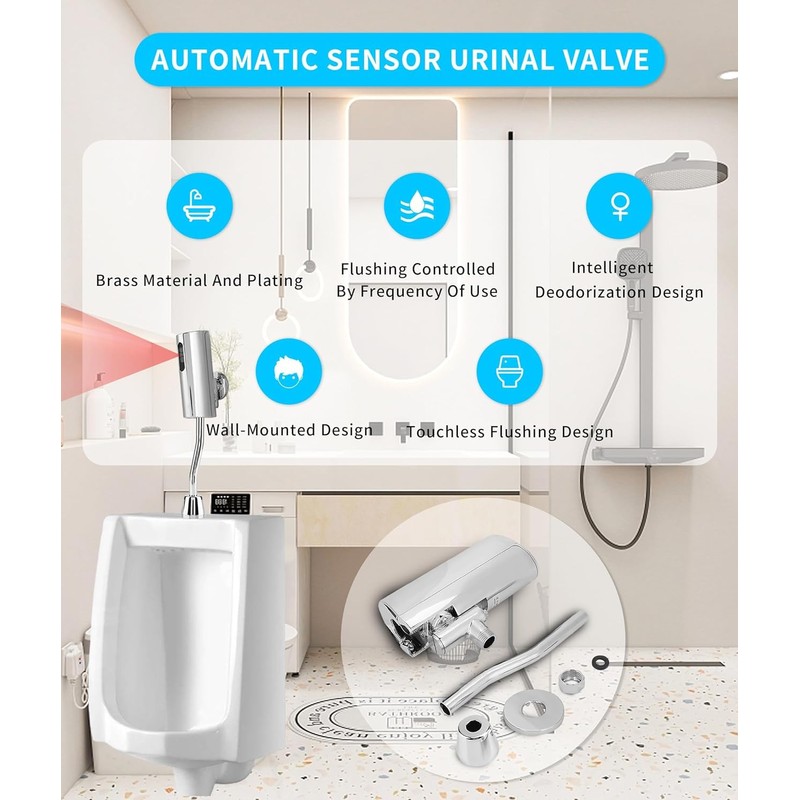 AYNEFY Automatic Sensor Urinal Valve,Wall Mounted Automatic Sensor Touchless Bathroom