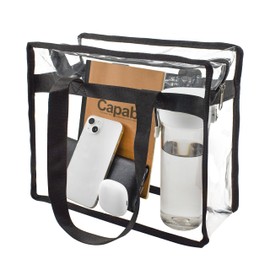 Enkrio Clear Tote Bag, Stadium Approved Messenger Messenger Crossbody Bag with Zipper for Travel, Gym, School, Airport, black