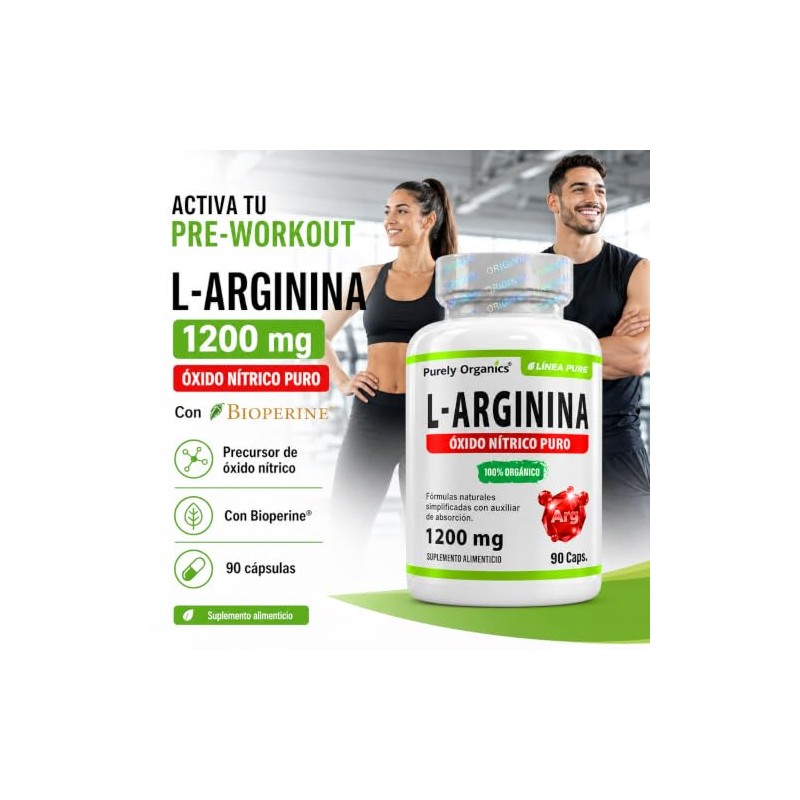 L Arginina 1200 mg | Pre Entreno y Óxido Nítrico