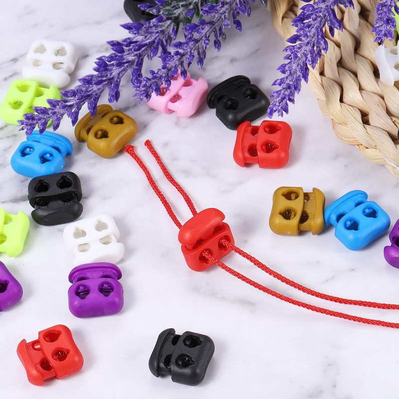 sourcing map 40Pcs Plastic Cord Lock Ends Toggle, Double Hole