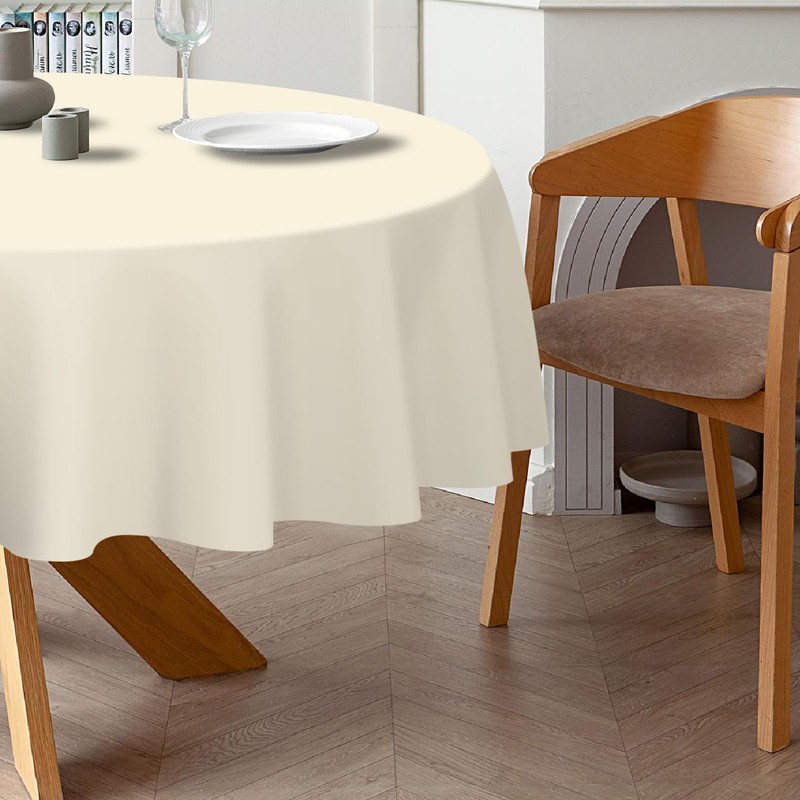 QIKSION Ivory Round Tablecloth 2 Pack, 84 Inch Plastic Table