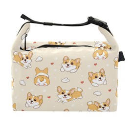 XUWU Corgi Print Insulated Lunch Bag for Kids Adults Reusable Lightweight Lunch Box Tote with Detachable Strap, Leakproof Compact for School Office Picnic