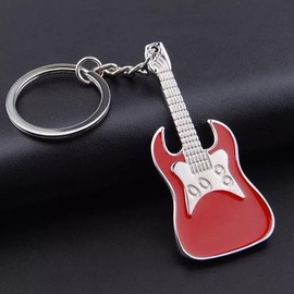 Freedale Guitar Keychain for Men Mini Cute Bass Key Chain Ring for Kids High-end Car Keyring Electric Guitar Key Holder (Red)