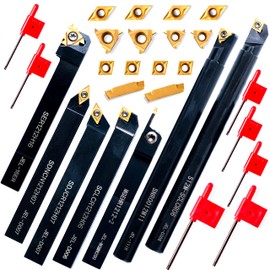 Lathe Turning Holders Threading Holder 21pcs - Metal Lathe Cutting Tools 7pcs 1/2" Threading Tools Boring Bar Set+14pcs Indexable Carbide Inserts Golden for Lathe Tools