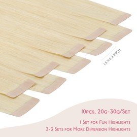 WENNALIFE Tape Extensions Real Hair Platinum Blonde 10 Pieces Tape-In Extensions Real Hair 25 g 45 cm Invisible Hair Extensions Real Hair Invisible Straight Real Hair Extensions Tape Refill Pack for