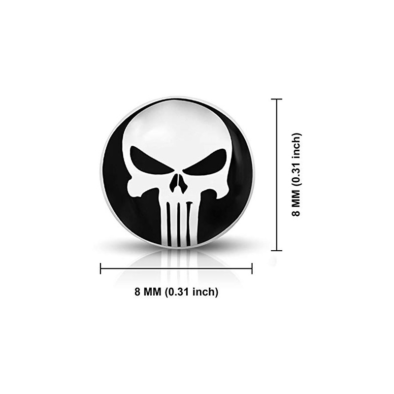 Stainless Steel Punisher Skull Round Circle Button Stud Post Earrings,