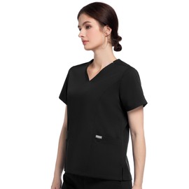 COMENII Scrubs for Women, Notched V-Neck Scrub Tops Women with 3 Pockets, Soft Stretch, Classic Fit Women's Scrub Top-Black XL