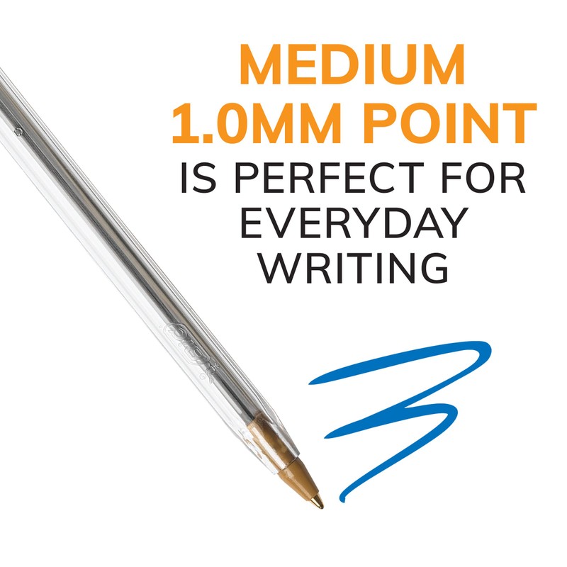 BIC Cristal Xtra Smooth Blue Ballpoint Pens, Medium Point (1.0mm),