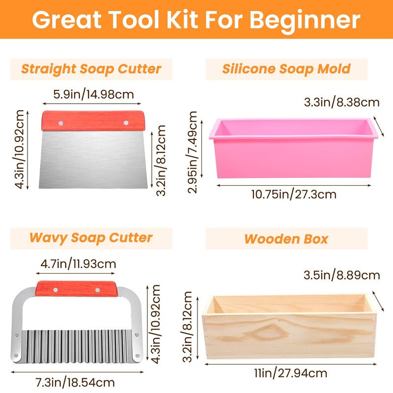 2 Pcs Rectangular Loaf Soap Molds Kit with Wooden Box,