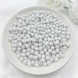 Mulutoo 1000Pieces 6MM Acrylic Round Beads Round Acrylic Balls Chunky Beads Smooth Spacer Plastic Pastel Beads Craft Beads for Necklace and Bracelet Making Crafting Supplies(176-white)