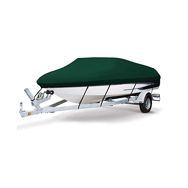 Seamander Trailerable Runabout Boat Cover Fit V-Hull Tri-Hull Fishing Ski Pro-Style Bass Boats, Full Size (Model C: Fits 16'-18.5'L X 94" Beam Width, Green)